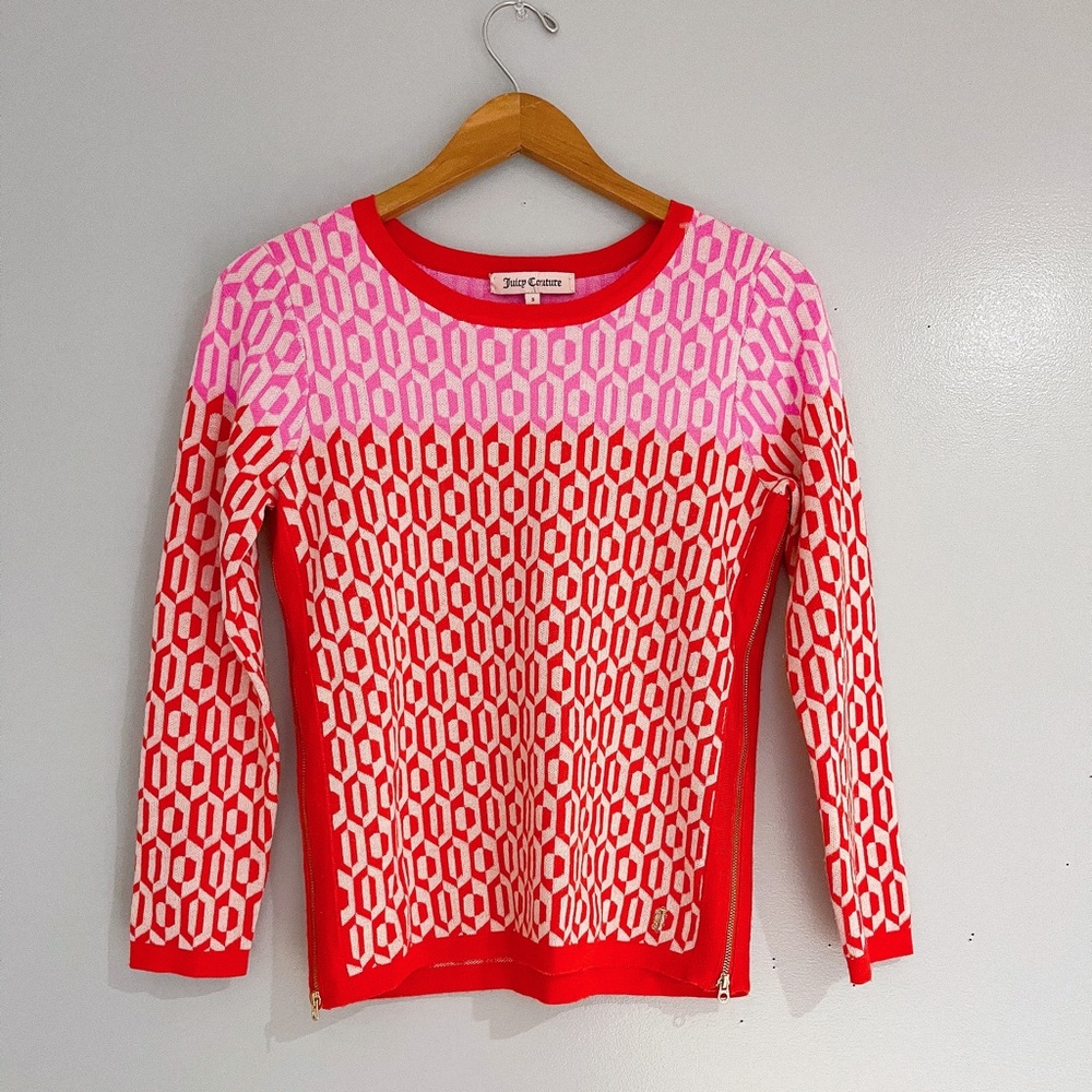 NEW Juicy Couture 100% Wool jacquard side zip sweater